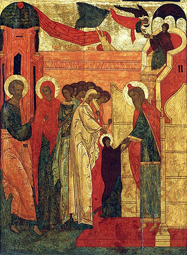 Entry in the Temple. Icon fragment, 16th century.