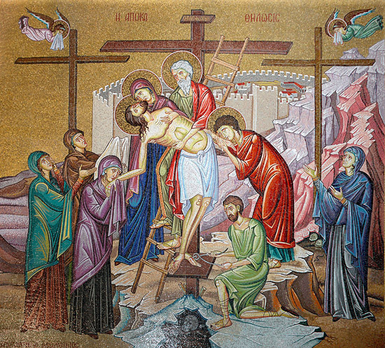 The Taking Down From the Cross. Mosaic from the Church of the Holy Sepulchre in Jerusalem. Photo: A.Pospelov / Pravoslavie.ru