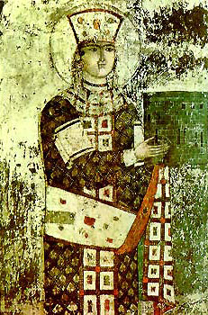 Святая царица Тамар. Фреска в Вардзиа