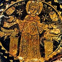 Св. Агнесса в окружении голубей, звезд и свитков Закона. III в. Катакомбы Памфила, Рим