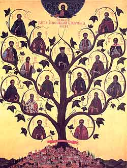 Icon of the Synaxis of the Saints of Aetolia, with St. Cosmas in the center.
