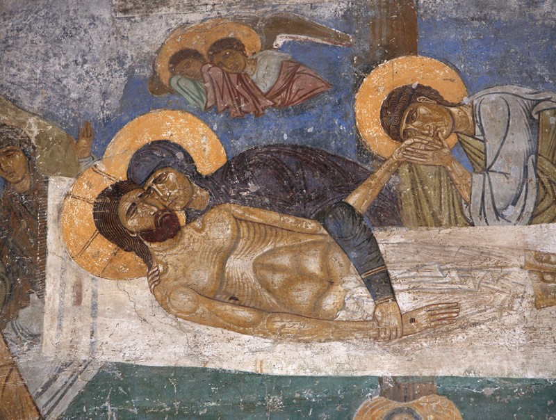 Великая Пятница. Оплакивание Христа. Фреска монастыря в Нерези, Македония, XII в.