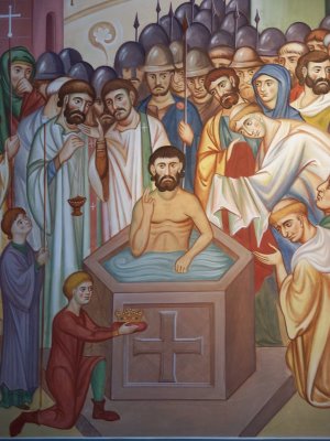 Святитель Августин Кентерберийский крестит короля Этельберта