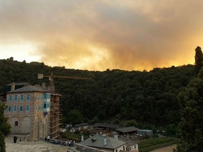Mt. Athos saved from fire by heavy rain