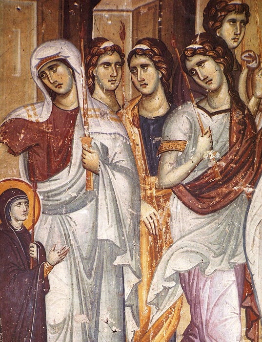 Введение во храм Пресвятой Богородицы. Панселин, XIII век. Карея, Афон (фрагмент)