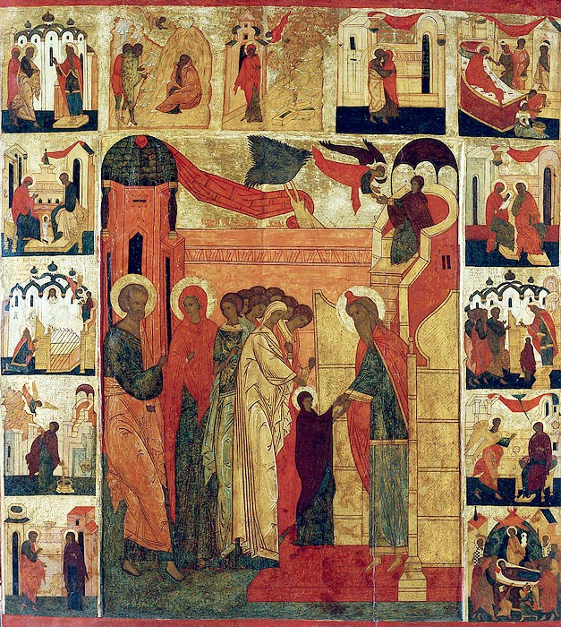 Введение во храм Пресвятой Богородицы. Икона с клеймами. Россия, XVI век