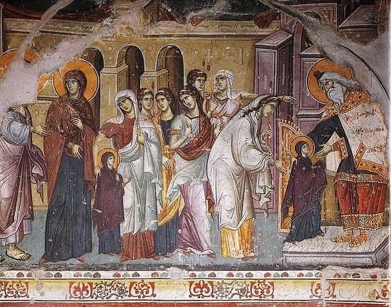 Entry into the Temple of the Most Holy Theotokos. Panselin, 8th c., Kareyes, Mt. Athos.