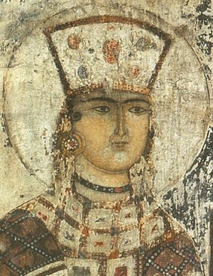 Святая благоверная царица Тамара. Фреска в монастыре Вардзиа