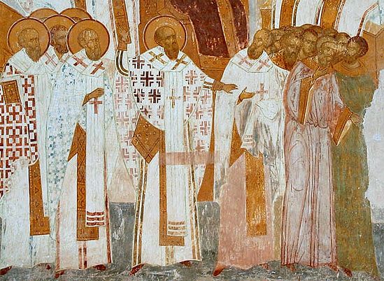 Anathamatization of Nestorius at the Third Ecumenical Council. A fresco by Dionsysius. 1502 г.