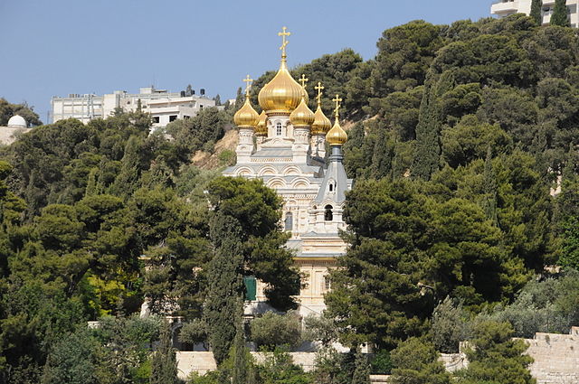 The St. Mary Magdalene Convent in the Garden of Gethsemane, Mount of Olives, Jerusalem.