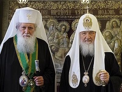 Primates of the Russian and Bulgarian Orthodox Churches celebrate at the Church of Christ the Saviour on the Commemoration Day of Ss Cyril and Methodius