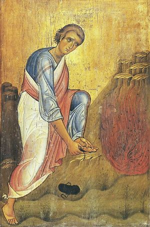 Моисей снимает обувь перед Неопалимой Купиной. Византийская икона XIII в. Синай, монастырь св. вмц. Екатерины