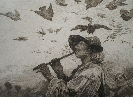 The Pied Piper of Hamelin. Fragment of an engraving produced from the painting by George Pinwell.