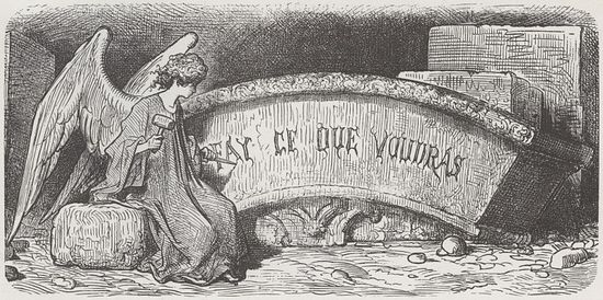 Motto of ThÐ¹lÐ¸me Abbey: â€œDo as thou wilt!â€ Drawing by Gustave Dore.
