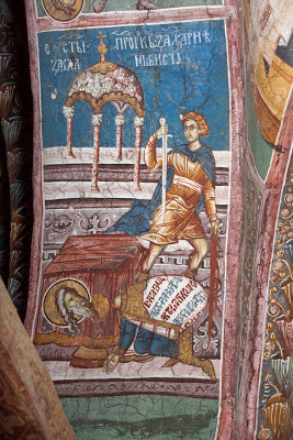 Fresco depicting the martyrdom of St. Zacharias in the Temple