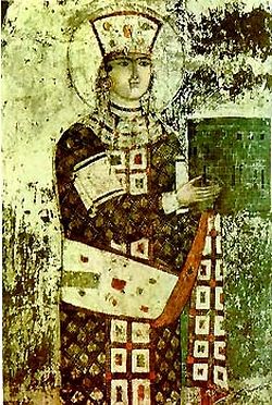 Царица Тамар. Фреска из монастыря Вардзиа.