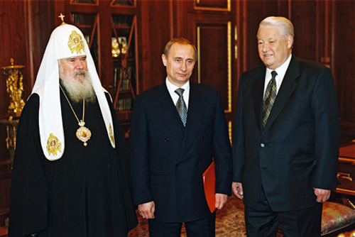 Patriarch Aleksey II, Vladimir Putin and Boris Yeltsin