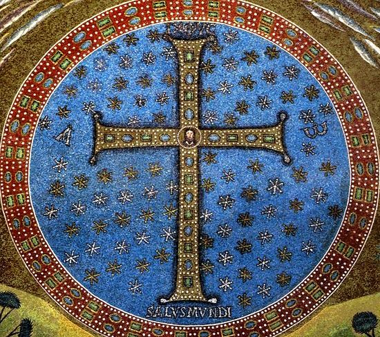 Крест с образом Христа в центре. Мозаика. VI век. Италия. Равенна. Базилика Сант-Аполлинаре ин Классе