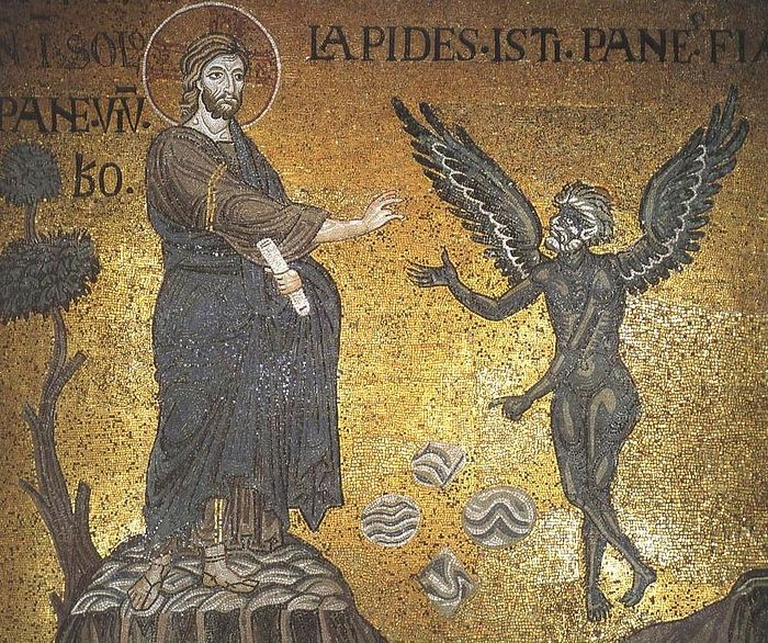 Искушение Христа в пустыне. Фреска. Собор Монреале, Сицилия