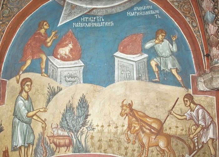 Жертвоприношение Каина и Авеля. Монастырь Высокие Дечаны, Сербия