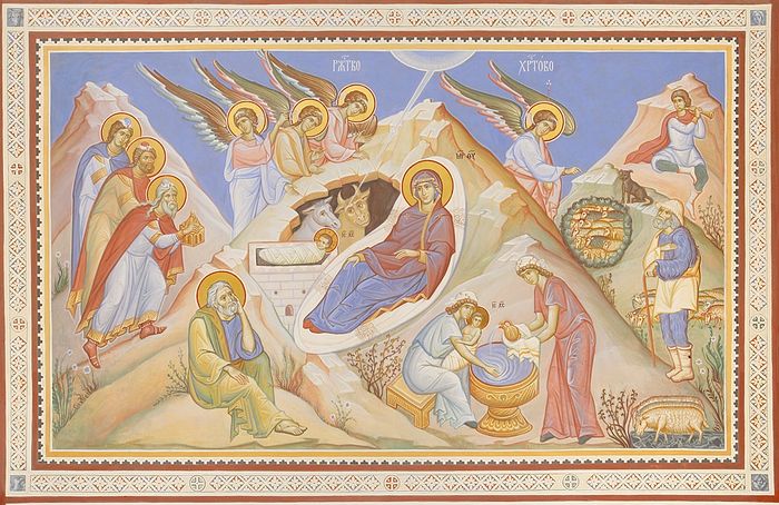 Рождество Христово. Фреска в храме иконы Божией Матери Знамение в Первой Градской больнице