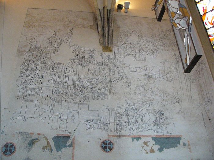 Чешская фреска из церкви в г. Ольмюц, 1468 г. Это самое раннее сохранившееся изображение кульминационного момента Белградской битвы 1456 г., созданное явно при участии свидетелей события