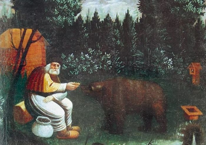 Преподобный Серафим Саровский, кормящий медведя. Вторая половина XIX в.