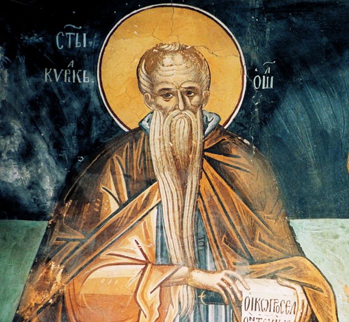 Преподобный Нил Синайский. Фреска монастыря св. Павла. Афон