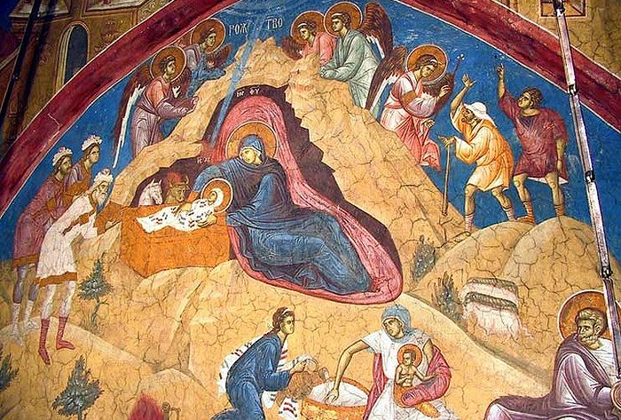 Рождество Христово. Фреска. Монастырь Высокие Дечаны. Метохия. Сербия