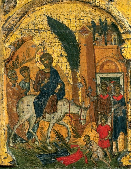 The Entry of the Lord into Jerusalem. Icon in Vatopedi Monastery, Mt. Athos.
