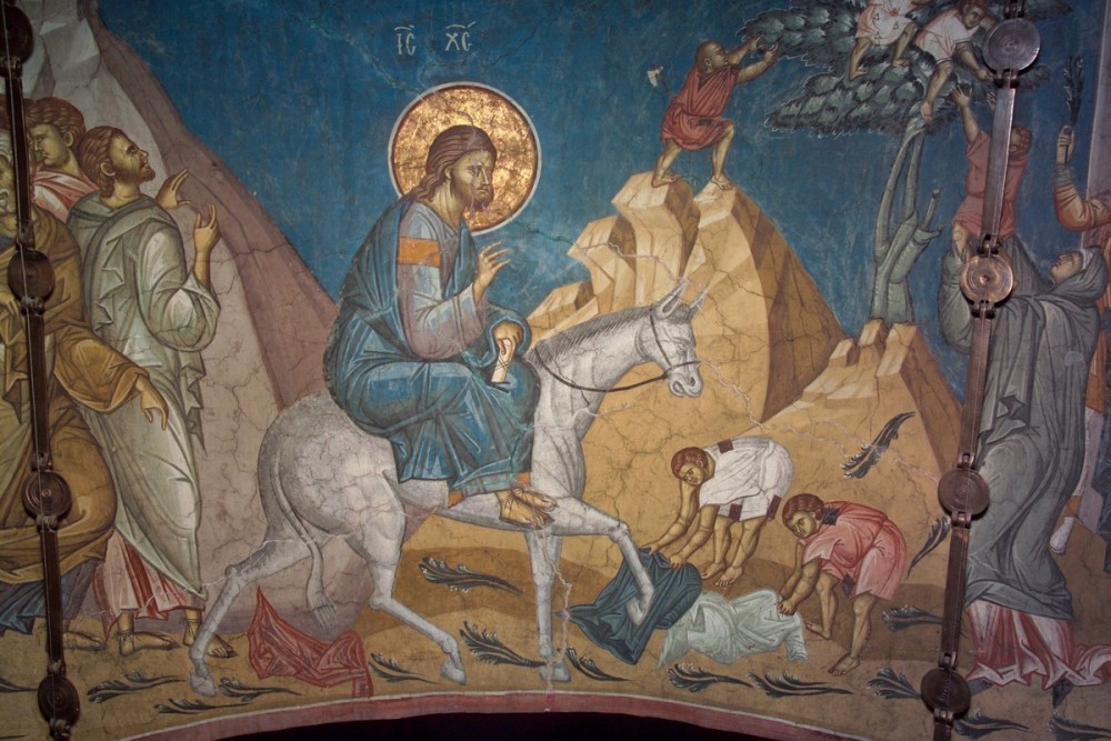 The Entry of the Lord into Jerusalem. Decani, Serbia. Fragment of fresco.