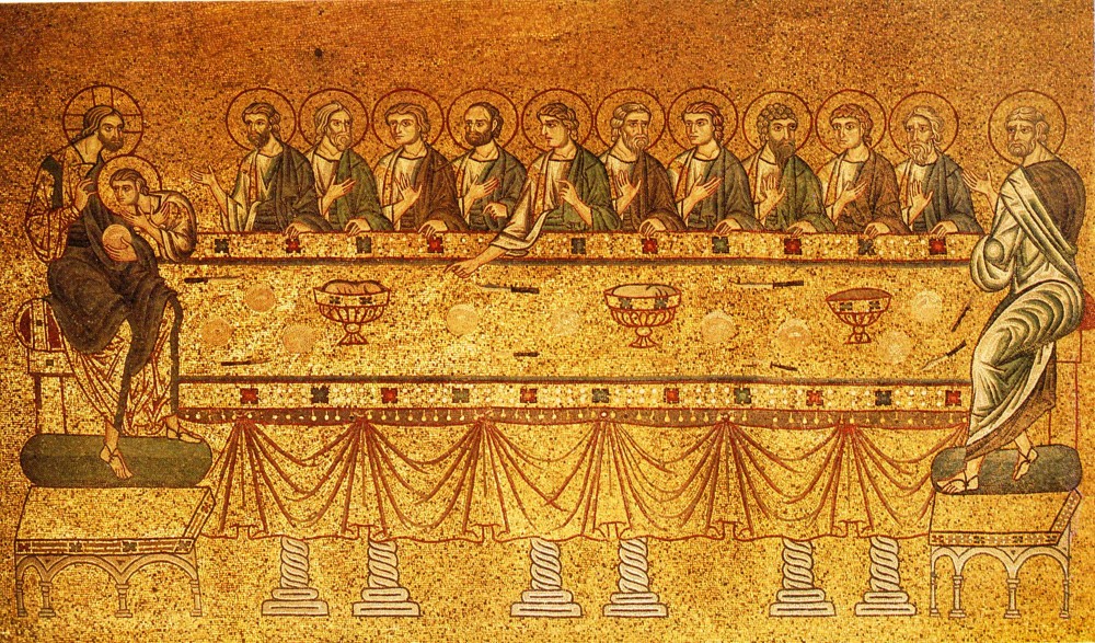 Holy and Great Thursday. The Mystical (Last) Supper. Mosaic in the Cathedral of St. Mark, Venice.