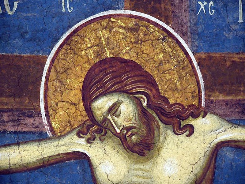 Holy and Great Friday. Christ's death. Fresco in Vysoki Decani Monastery, Serbia. 14th c.