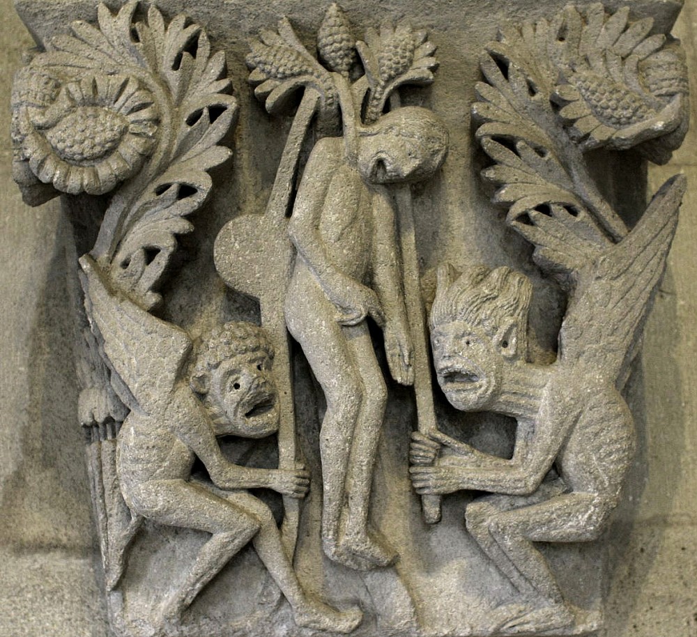 Великая Пятница. Смерть Иуды. Капитель церкви св. Лазаря, Франция. XII в.