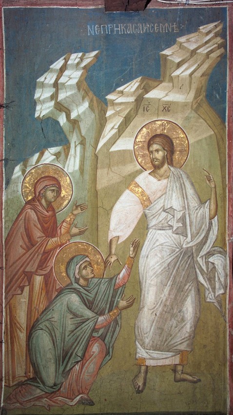 Οι μυροφόρες ενώπιον του Κυρίου. Τοιχογραφία από την Ιερά Μονής Βίσοκι Ντέτσανι, Σερβία. 14ος αι.
