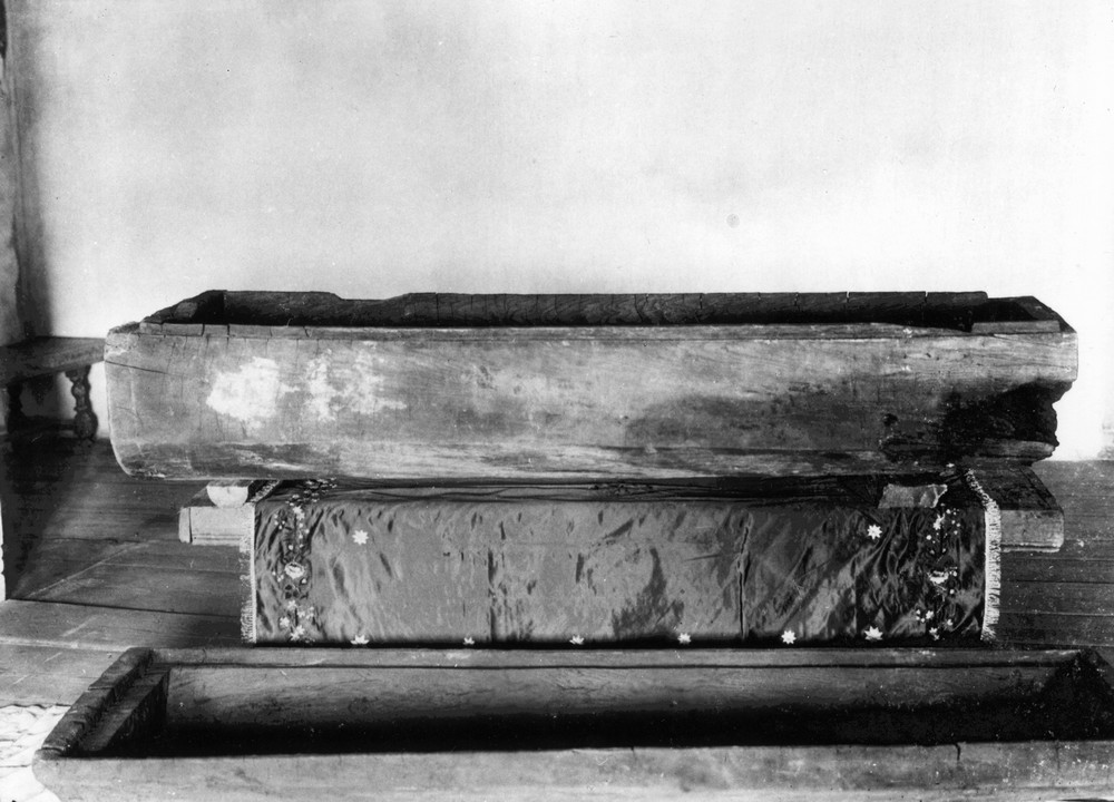 The hewn coffin in which St. Seraphim was buried, made by the Saint himself.