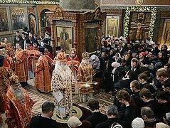 В день памяти свмч Илариона, архиепископа Верейского, Патриарх совершил Литургию в Сретенском монастыре