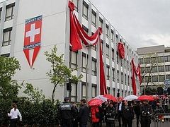A rally against opening of the largest center of Scientology takes place in Basel