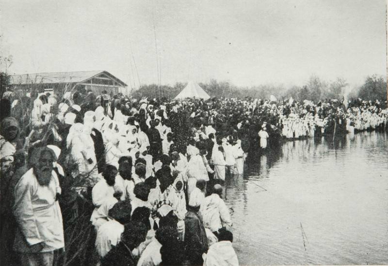 Russian pilgrims on the river Jordan, early 20th century.