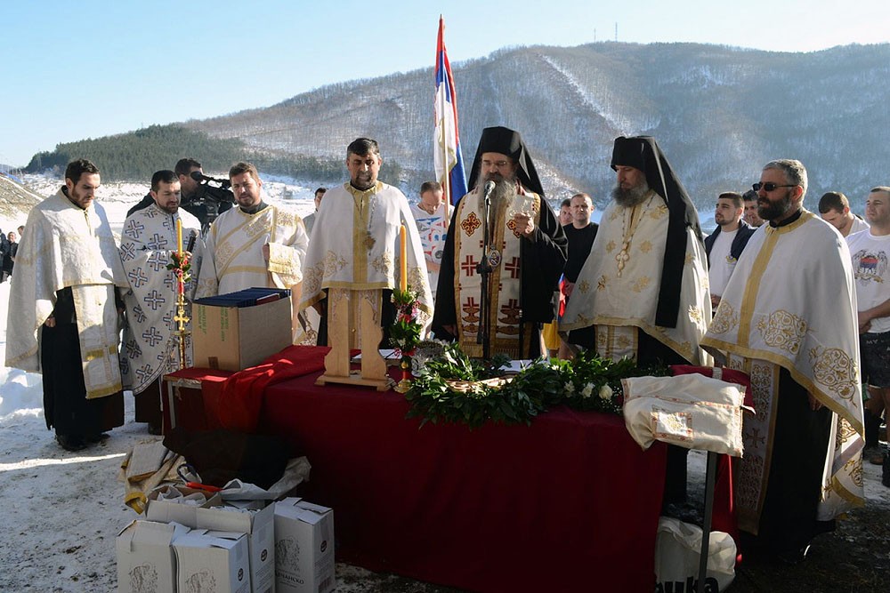 Northern Kosovo and Metohija. A moleben at Lake Gazivod. Bishop Teodosije of Raška-Prizren.