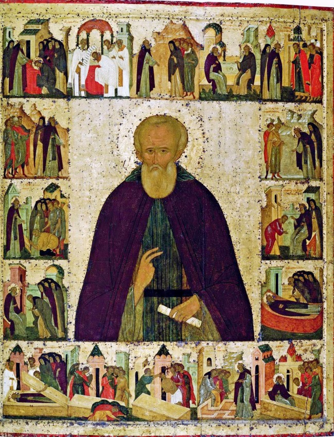 Икона преподобного Димитрия Прилуцкого с житийными клеймами