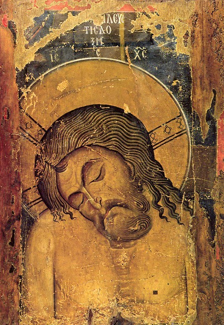 Holy and Great Saturday Saturday. The back of a double-sided Hodigitria Icon with the image of the Mother of God. The Museum of Archaeology in Kastoria, Greece.