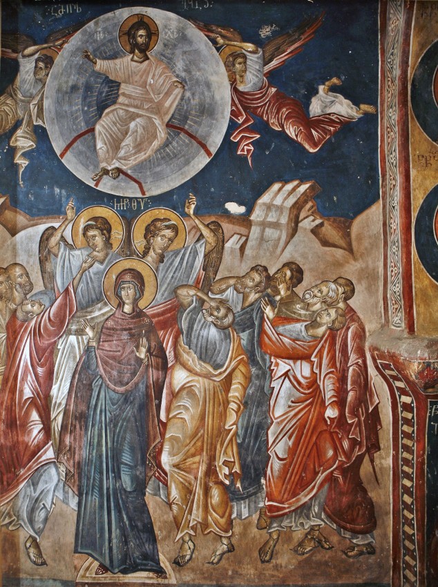 Вознесение Господне. Фреска. XIV в. Церковь св. Георгия, Убиси, Грузия