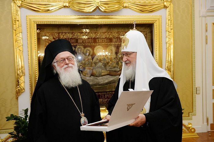 Patriarch Kirill and Archbishop Anastasios last met in Moscow in early December. Photo: mospat.ru