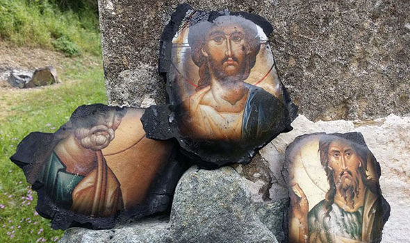The icons of Jesus Christ, Saint John the Baptist and Saint Peter faces were untouched