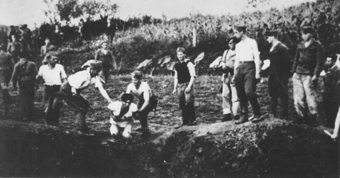 The Ustase executing prisoners at the Jasenovac Concentration Camp