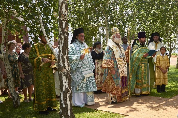 His Beatitude Pope and Patriarch Theodore II of Alexandria and All Africa presides over the festal service on the patronal feast of St. Sergius parish in Johannesburg.
