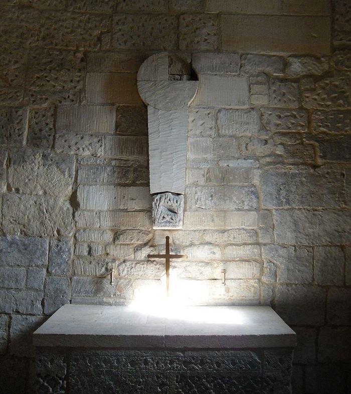 The altar and cross fragments inside the chapel of St. Laurence's Saxon Church, Bradford-on-Avon, Wilts (photo by Irina Lapa)