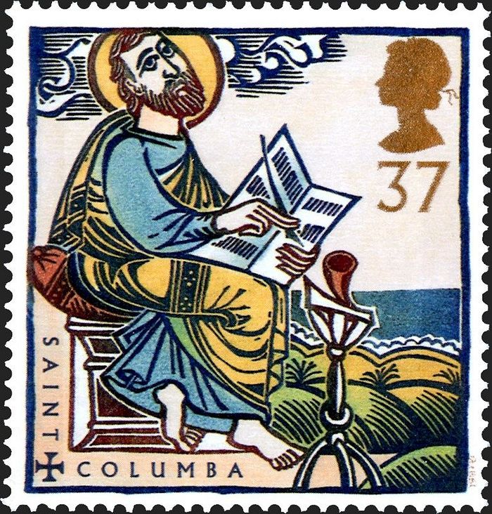 Преподобный Колумба, Ионский чудотворец. Марка с изображением святого
