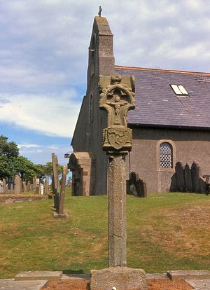 St. Maughold's Church and the Pillar Cross (before it was moved inside) at Maughold, the Isle of Man (by David Dixon from Geograph.org.uk)